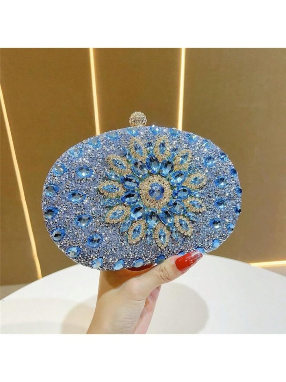 Luxury Blue Crystal Rhinestone Evening Clutch Bag